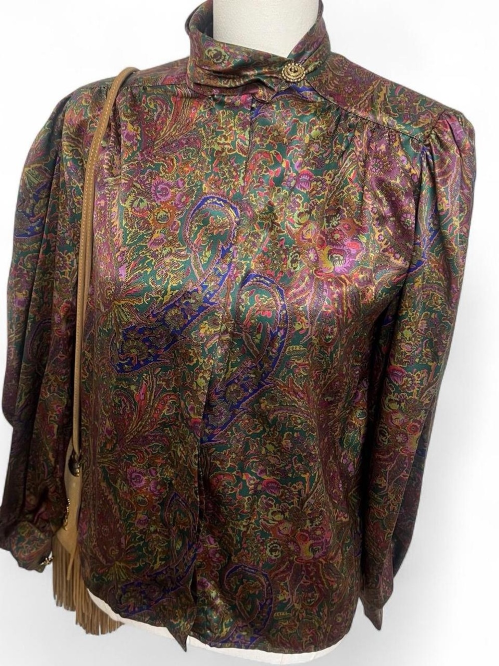 Oscar de la Renta & Montaldo’s vintage 80s jewel-tone paisley blouse retro fall
